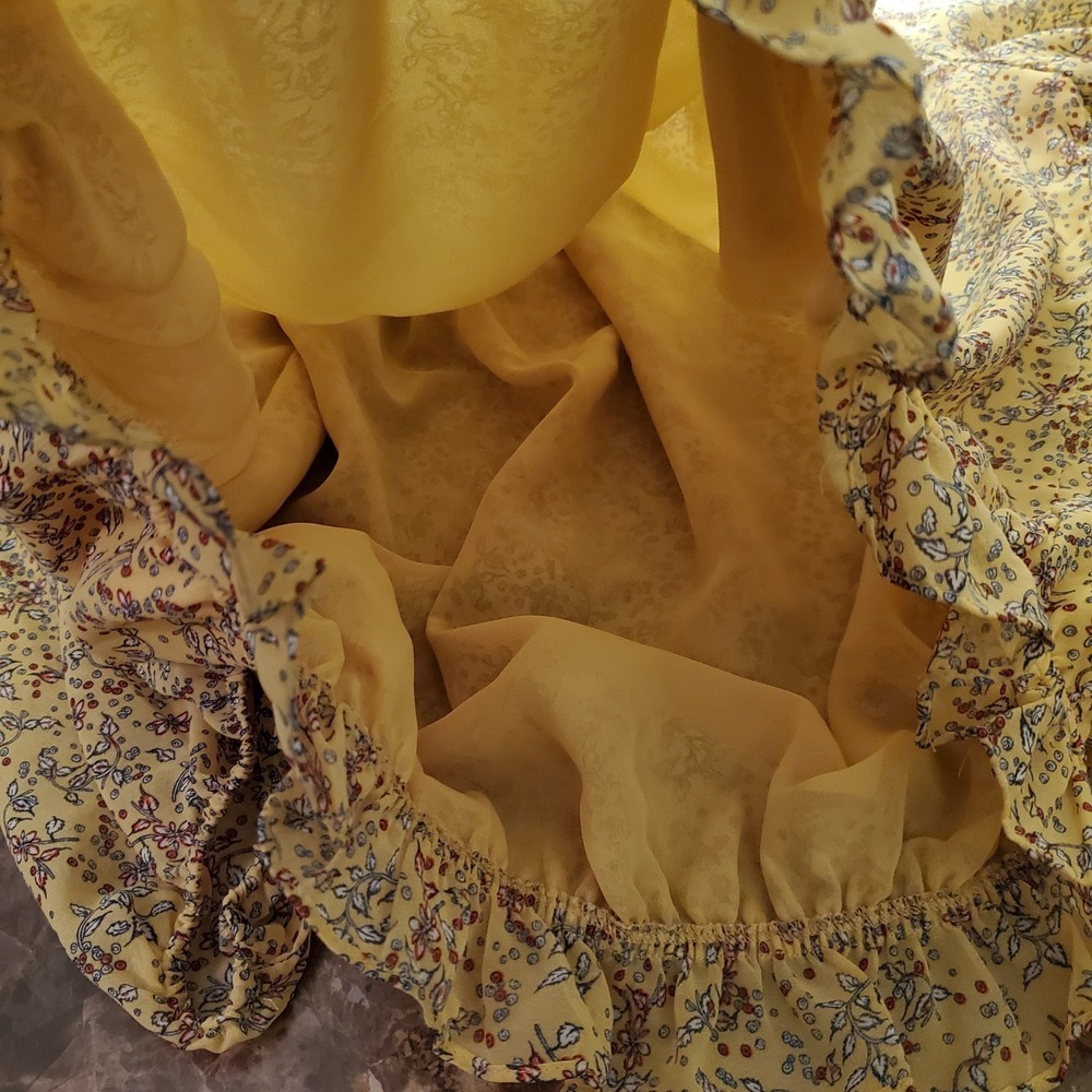 Max Studio sz L Gold Mustard Yellow Floral Peasant‎ Boho Top Garden Cottagecore - Picture 13 of 16